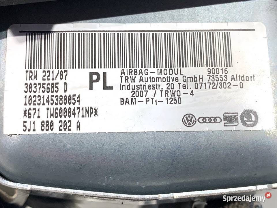 PODUSZKA POWIETRZNA PASAŻERA SKODA ROOMSTER