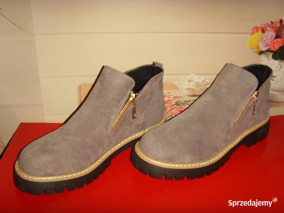 BOTKI DAMSKIE SZARE STYL CASUAL NOWE TANIO Wrocław