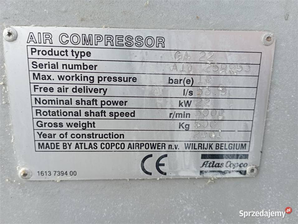 Sprężarka śrubowa kompresor Atlas Copco GA22 FF Wilków sprzedam