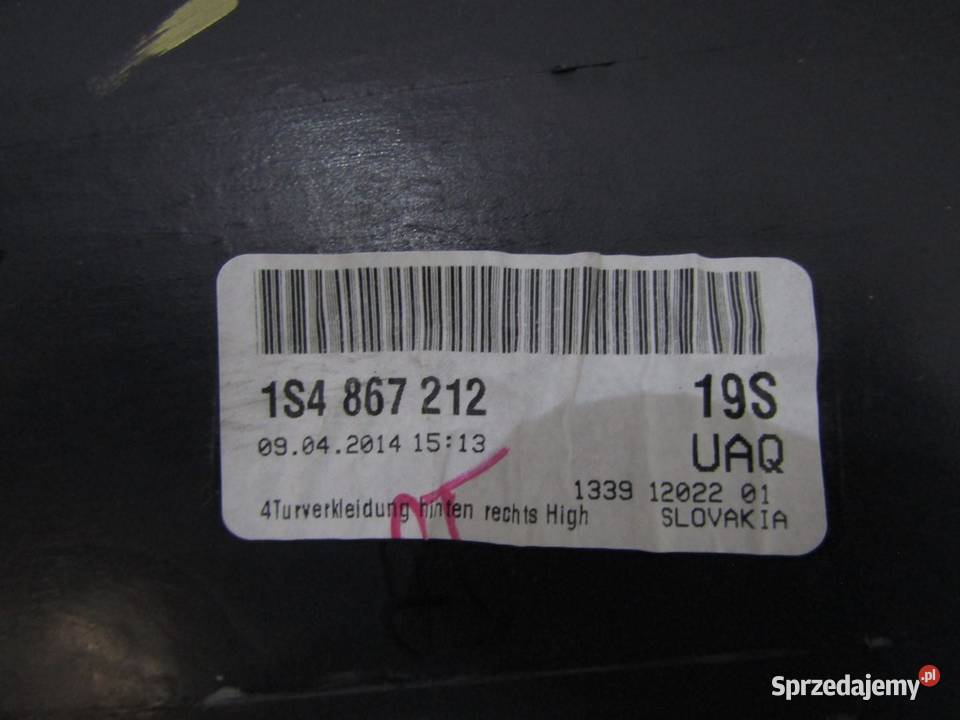 BOCZEK DZWI PRAWY TYŁ TYLNY 5D VW UP 1S4867212