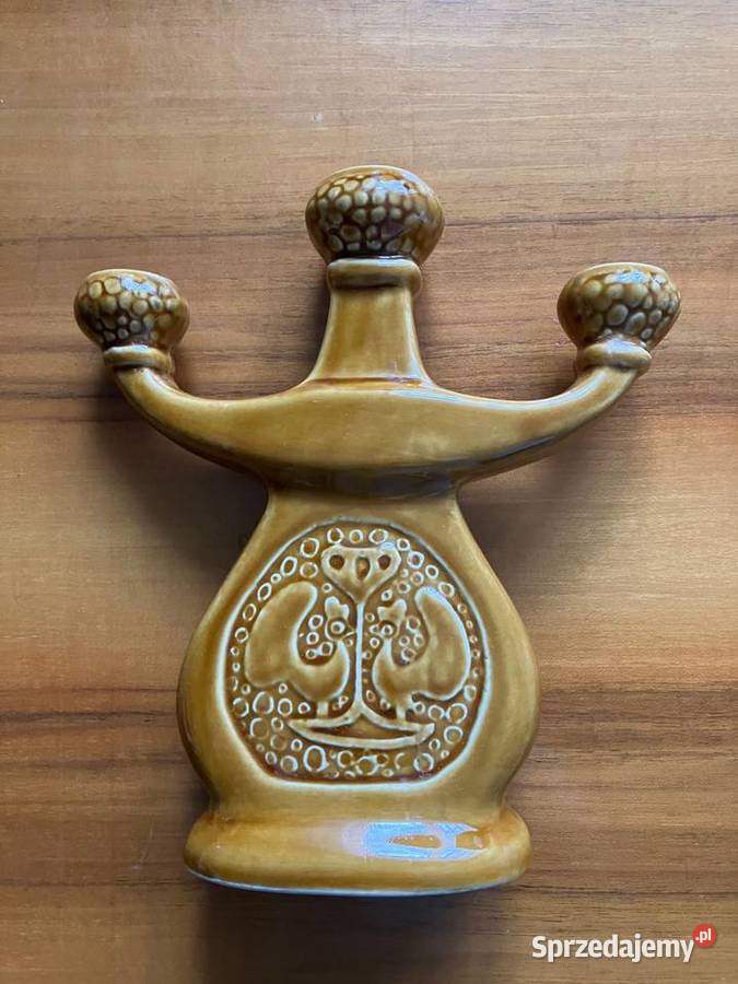 Świecznik trójramienny koguty Bochnia PRL retro Porcelana i szkło Nisko