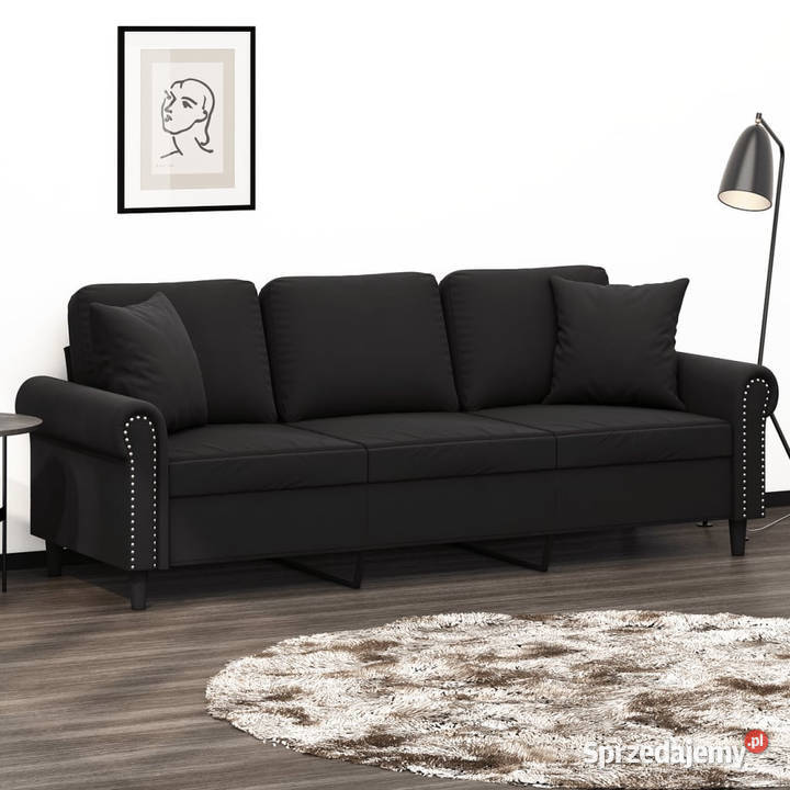 3osobowa sofa z poduszkami czarna 180 aksamit mazowieckie Warszawa sprzedam