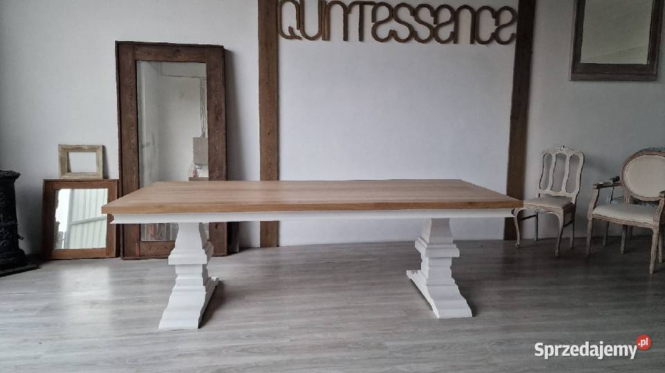 Piękny dębowy stół rozkładany Hampton bielony 240cm