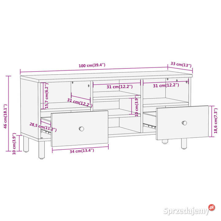 Szafka pod telewizor 100x33x46 lite drewno mango Warszawa