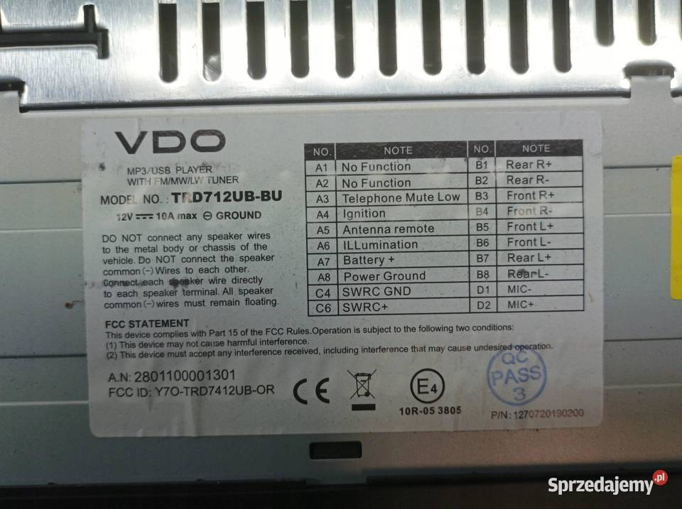 RADIO USB AUX TRD712UBBU Piaggio Porter II 2021