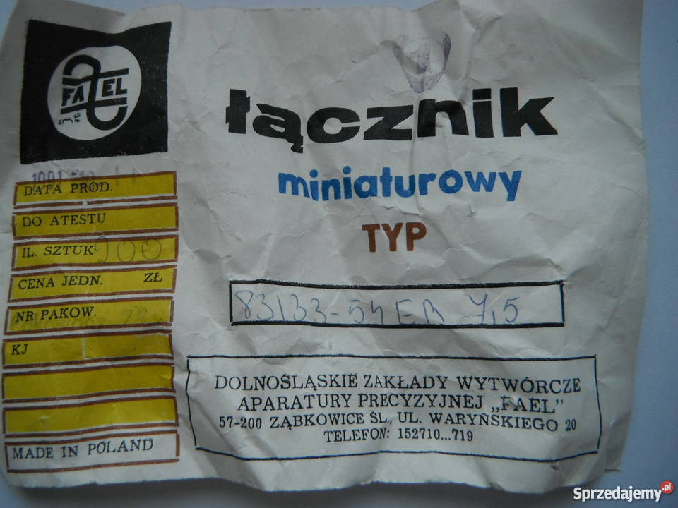 Lącznik miniaturowy typ 8313354ER 75 krańcówka mazowieckie Chlewiska