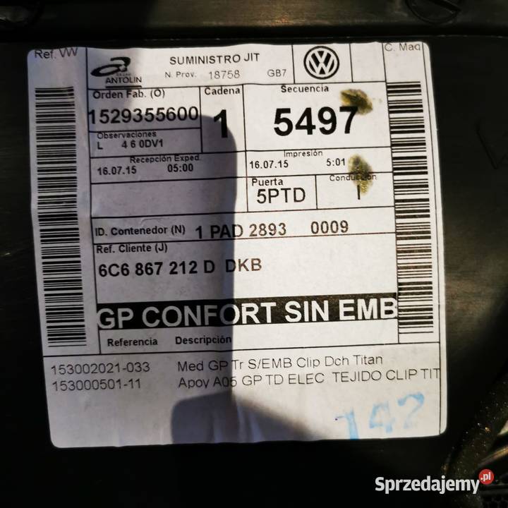 VW POLO 6r 14 tdi CUS 5 drzwi boczki tapicerka Tapicerki samochodowe Jaworzno sprzedam