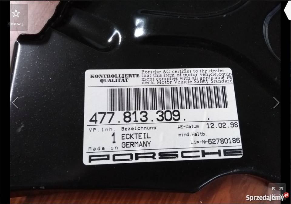 Panel narożny lewy Porsche 968 części blacharskie sprzedam