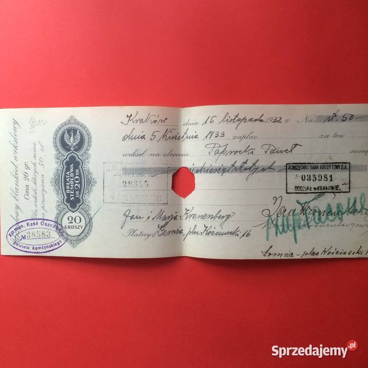 1544 Weksel Wystawiony W Krakowie 41 Szczecin sprzedam