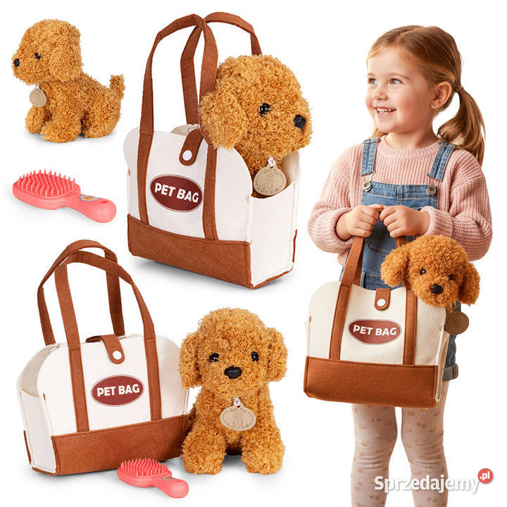 Pluszowy piesek w torebce pudel brązowy maskotka Zabawki