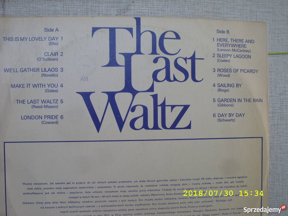 THE LAST WALTZJOHN FOX ORCHESTRA LP winyl Wołów