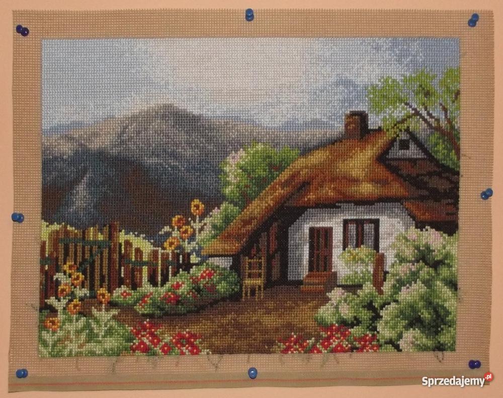 Haft krzyżykowy Pejzaż obraz gobelinowy lubelskie Piaski