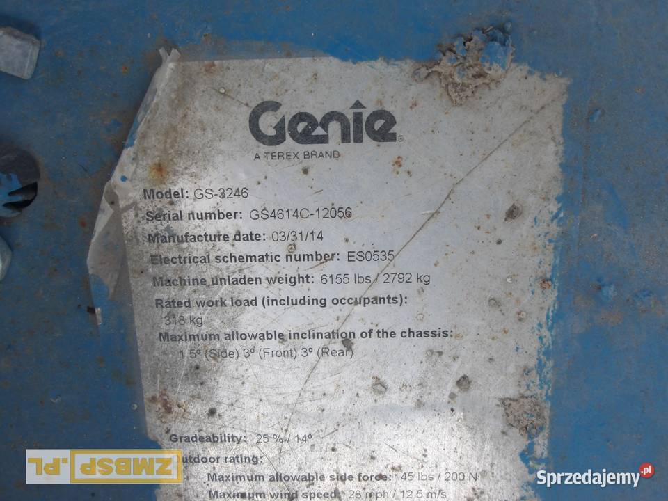 Podnośnik nożycowy zwyżka 12m Genie GS3246 nie