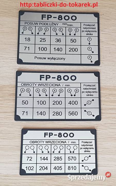 Frezarka FP 800 Tabliczka Tabliczki Tabela Zelów sprzedam