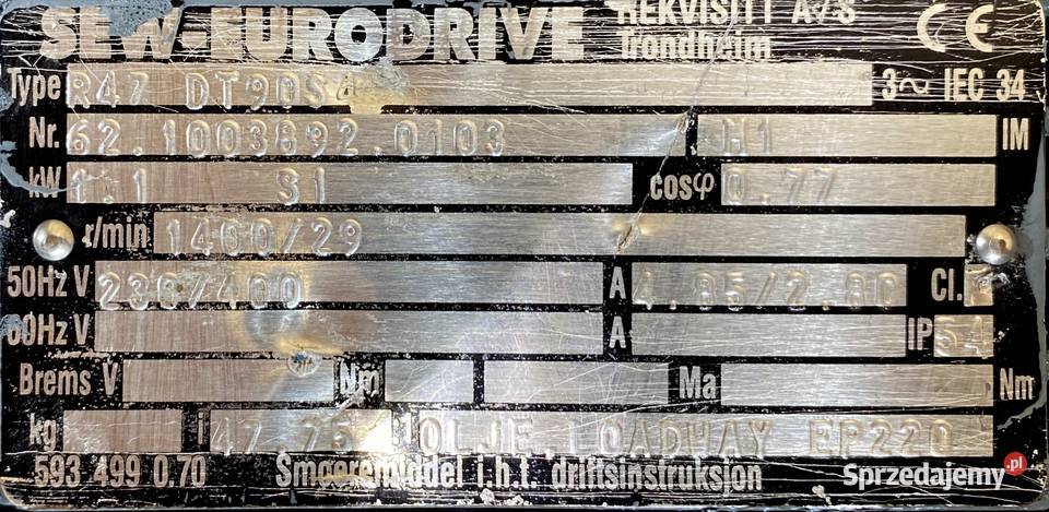 motoreduktor przekładnia 11kW 29obr 3fazowy SEW Pozostałe Pigża