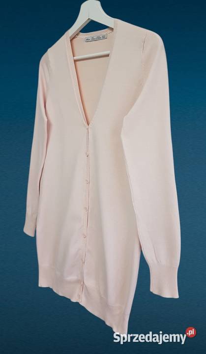 Damski bawełniany sweter pudrowy róż z długim różowy Chrzanów