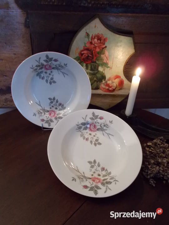 Porcelana Włocławek Zestaw2 Różane Talerze 1967 Szczecin