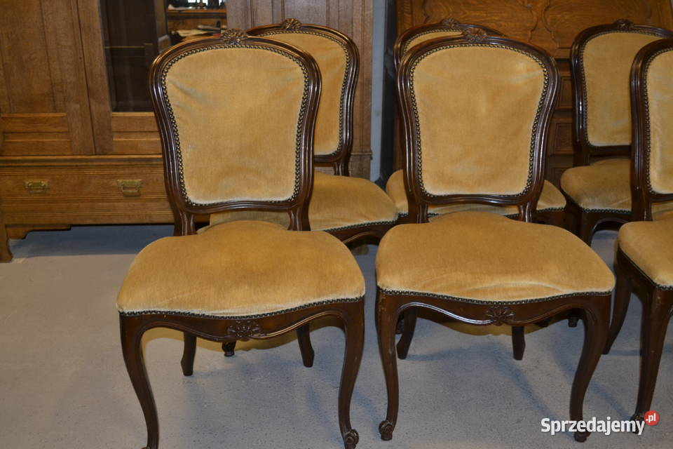 krzesła ludwikowskie ramy ciemny orzech welur Będzin