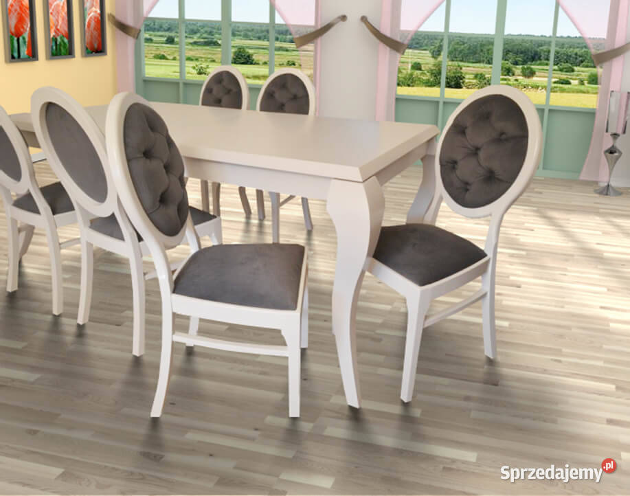 Stół Glamour LEONARDO 6 krzeseł OVAL pikowanych Kielce