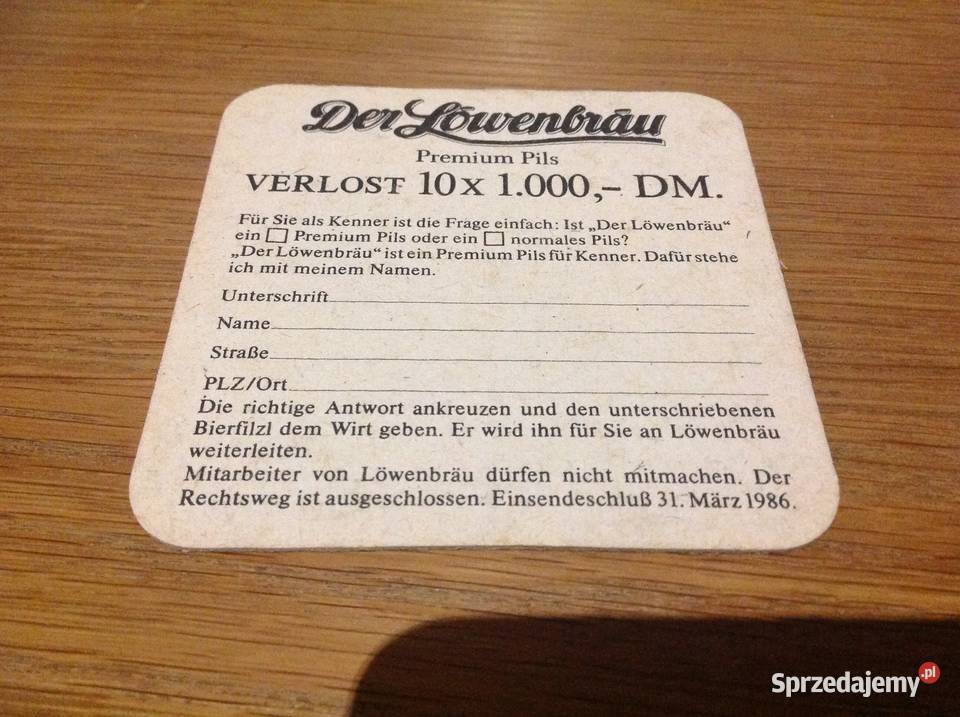 Stara Podkładka pod Piwo DER LÓWENBRU Dwustronna Nowa Sól