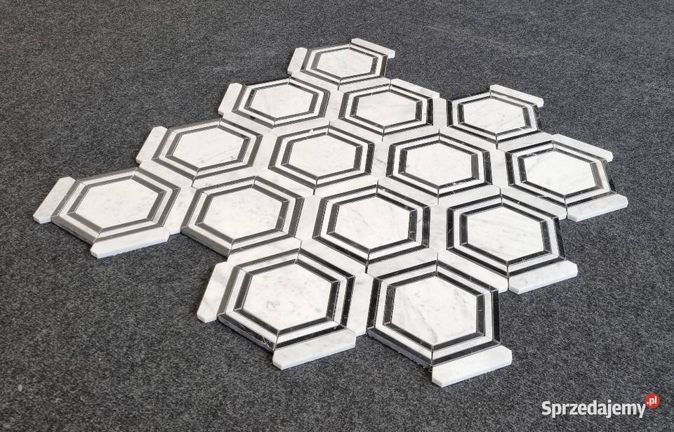 MOZAIKA MARMUROWA GLAMOUR HEXAGON BLACK WHITE Bielawa