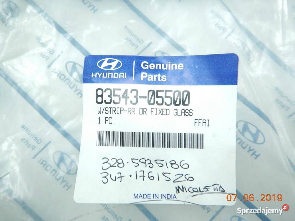 USZCZELKA SZYBY PRAWY TYŁ HYUNDAI ATOS PRIME 06