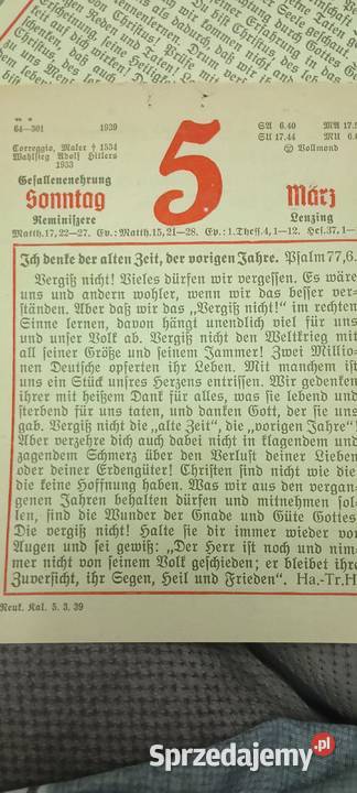 Kartki z kalendarza niemieckie 19393834 dolnośląskie Wrocław sprzedam