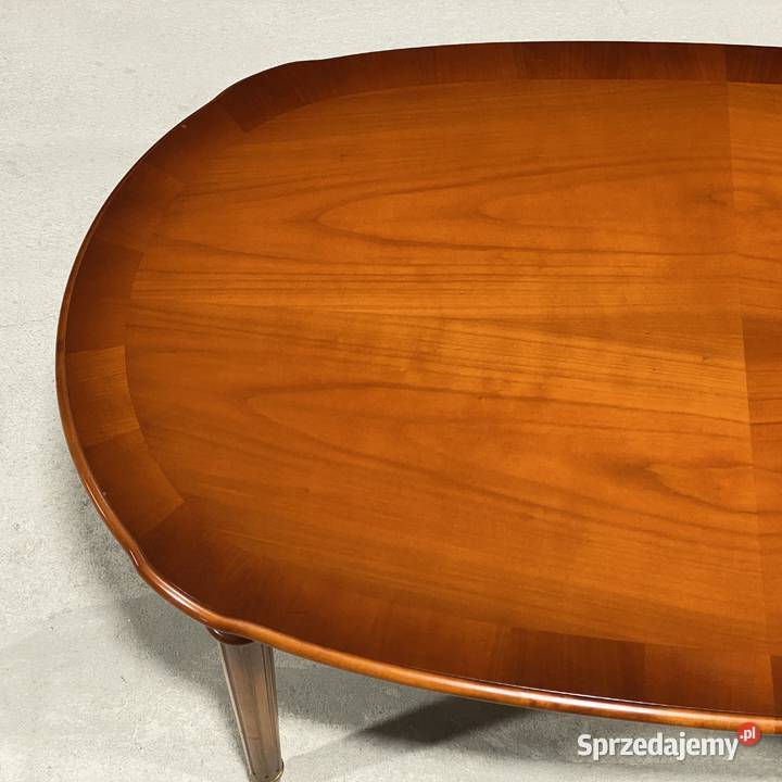 Intarsjowany wiśniowy stolik kawowy owalny Budno