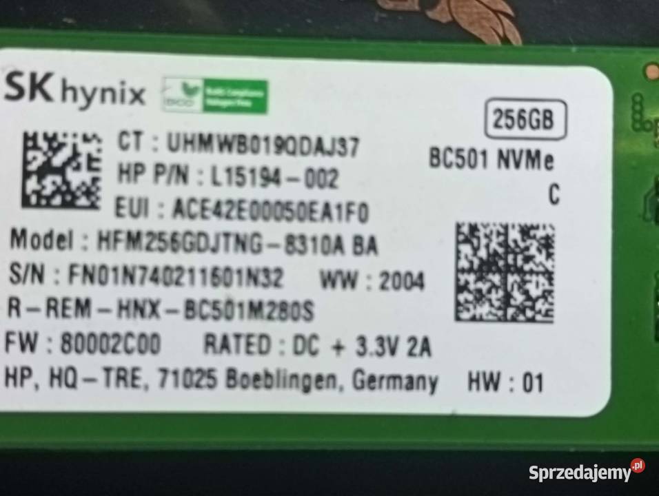 Dysk SK Hynix BC501 256GB SSD M2 2280 NVMe śląskie Imielin