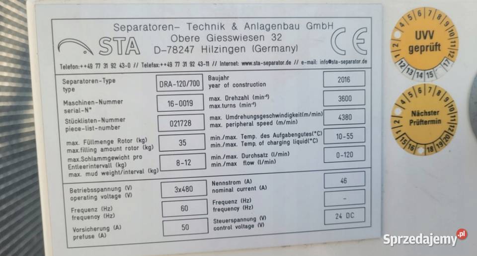 OIL SEPARATOR separator oleju wirówka płynów Częstochowa