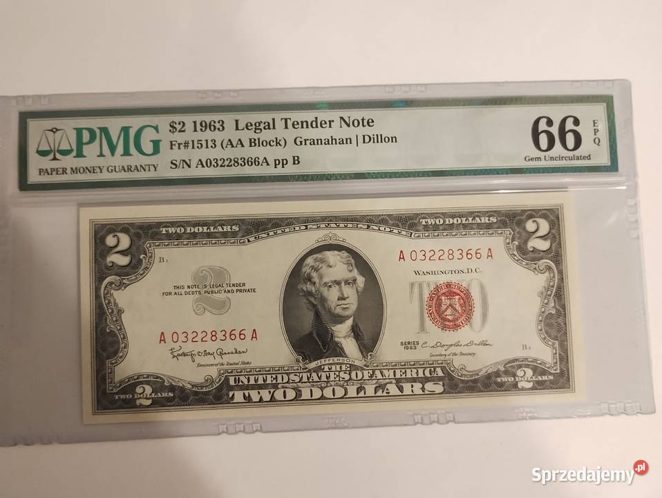 Banknot USA 2 Legal Tender Note PMG 66 Rzeszów