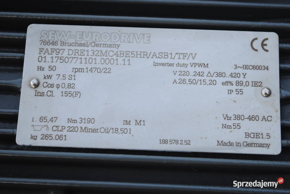 Motoreduktor 75kw 22obrmin z hamulcem Firmy SEW Kargowa