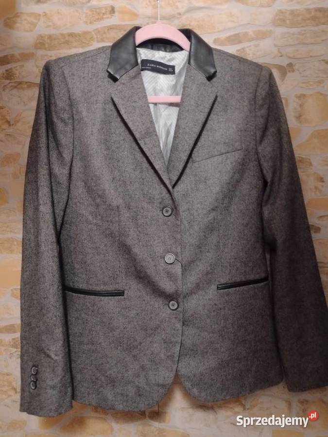 40L ZARA Wełniano skórzany żakiet marynarka NOWY czarny małopolskie Kraków sprzedam