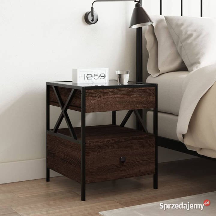 Stolik nocny z LED Infinity brązowy dąb 40x40x51 mazowieckie Warszawa