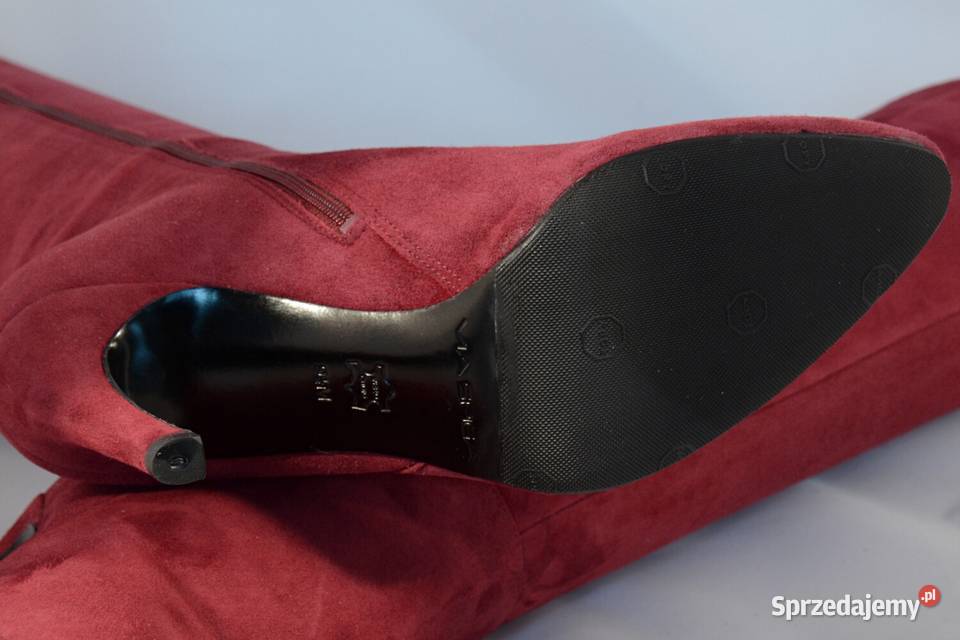 BURGUNDOWA POEZJA naturalny zamsz kozaki szpilki podlaskie Białystok sprzedam