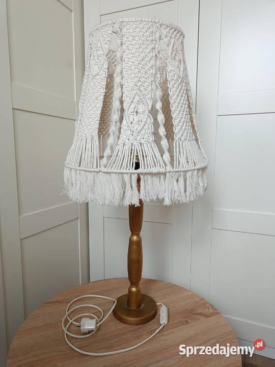 LAMPA stojąca nocna Abażur z makramy kremowy Wys Brzostek