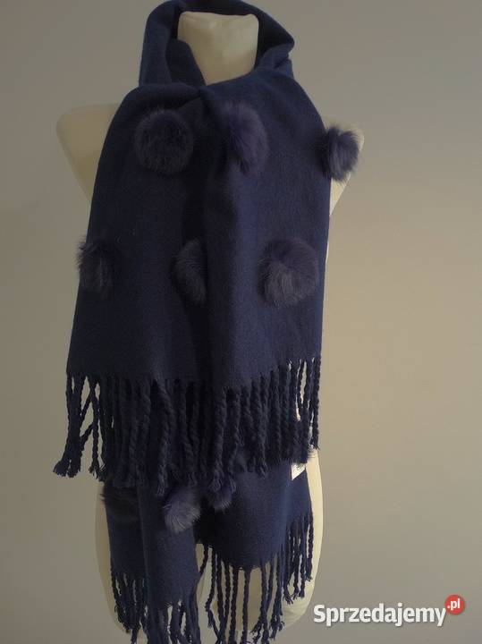 Szal z Wełny Pashmina Duży Zdobiony Wełną Dodatki Łomża
