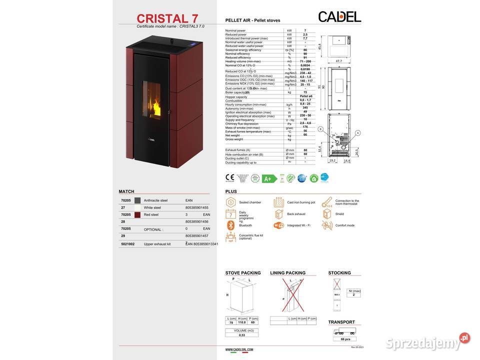 Piec piecyk na pellet Cadel Cristal 7kw AIR dolnośląskie
