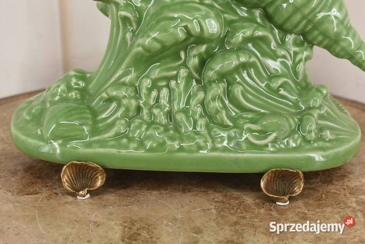 Porcelanowy Zielony Wazon Muszla Kraby z Brązu