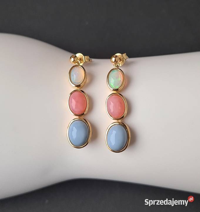 Kolczyki srebro 925 złocone opale naturalne mazowieckie Otwock sprzedam