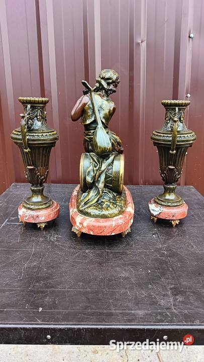 Piękny zegar kominkowy z wazonami Francja XIX Jasło