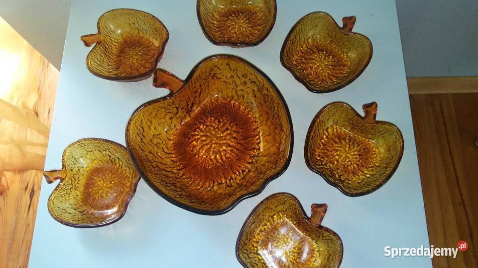 Salaterki vintage jabłko 16 miodowe szkło Łódź