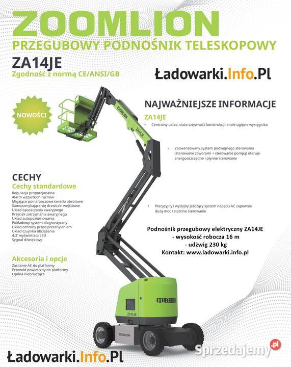 PODNOŚNIK PRZEGUBOWY ELEKTRYCZNY ZOOMLION 14JE Katowice
