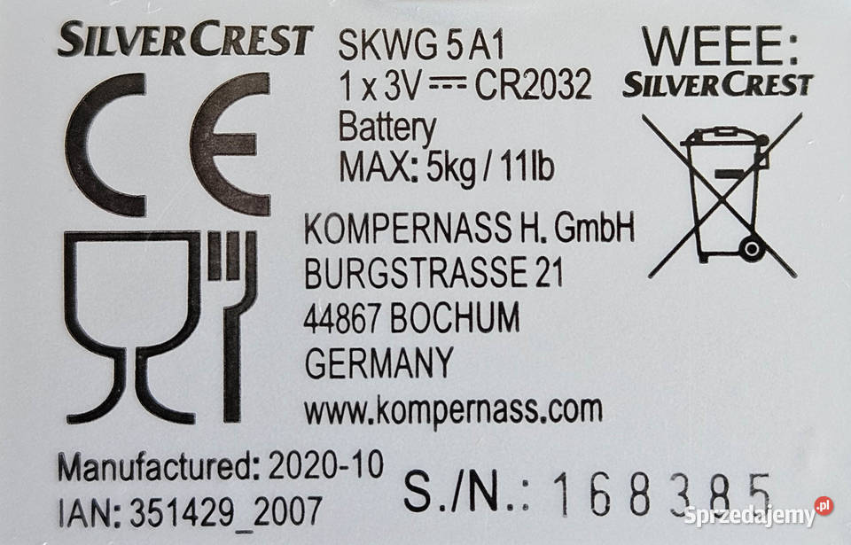 Waga kuchenna SilverCrest SKWG 5 A1 5 cyfrowa Legnica