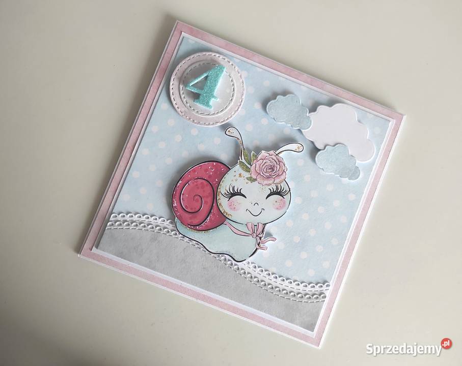 Kartka ręcznie robiona na urodziny Ślimak Rękodzieło Łódź