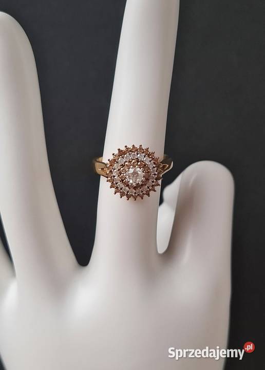 Pierścionek srebro 925 złocone diamenty Biżuteria