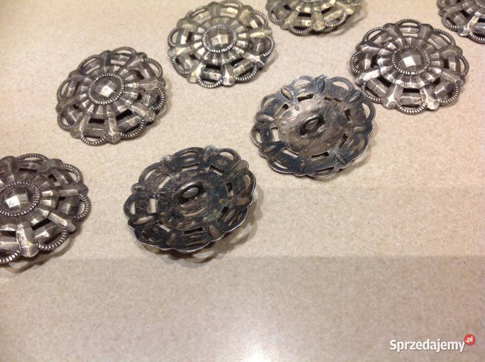 Duże Srebrne Ażurowe Guziki Vintage 9 Metalowe Nowa Sól