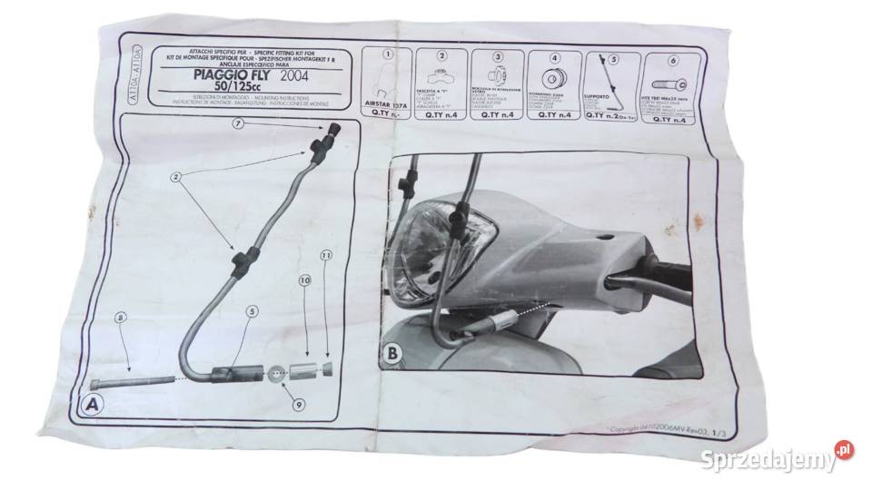 STELAŻ UCHWYT MOCOWANIE SZYBY GIVI PIAGGIO FLY Elementy nadwozia Bielsk Podlaski