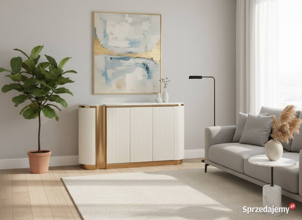 Ryflowana komoda biała złota Nutris Glamour Golkowice