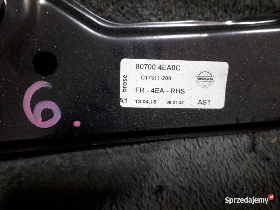 Mechanizm prowadnica szyby Qashqai II prawy Karoseria